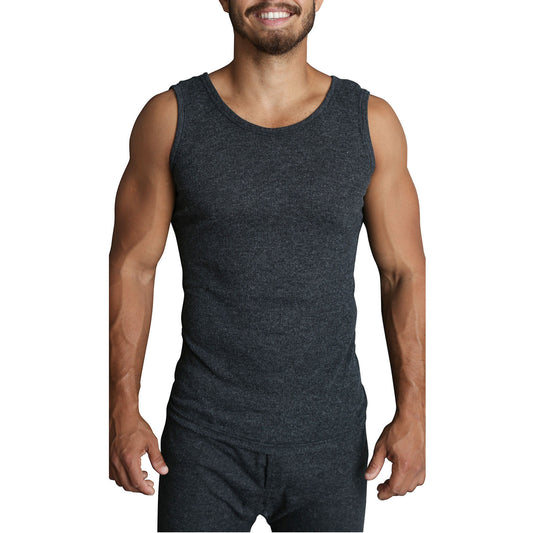 Mens THERMAL Merino Wool Blend Singlet Top Sleeveless Warm Underwear - Black - L V563-SI-046-BLK-L