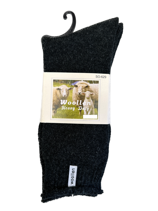 1 Pair Premium Mens Wool Heavy Duty Thick Work Socks Cushion Woolen - Black - 7-11 V563-SO-628-BLK_1PAIR-7_11