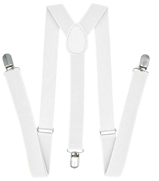 35mm WIDE SUSPENDERS Mens Adjustable Braces Clip On Trouser Elastic Y-Back - White V563-WIDESUSPENDERS-WHT