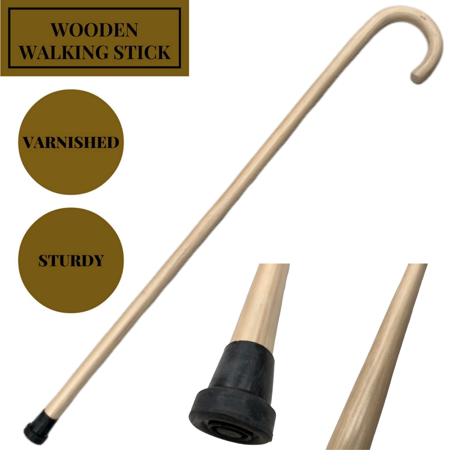 93cm WOODEN WALKING STICK Wood Cane Pole Carved Varnished Deluxe Sturdy - Beige V563-WOODENWALKINGSTICK-BEIGE