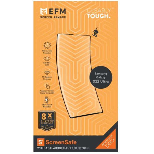 EFM ScreenSafe Film Screen Armour with D3O for Samsung Galaxy S22 Ultra (6.8) - Clear/Black V578-EFSGDSG281IFX