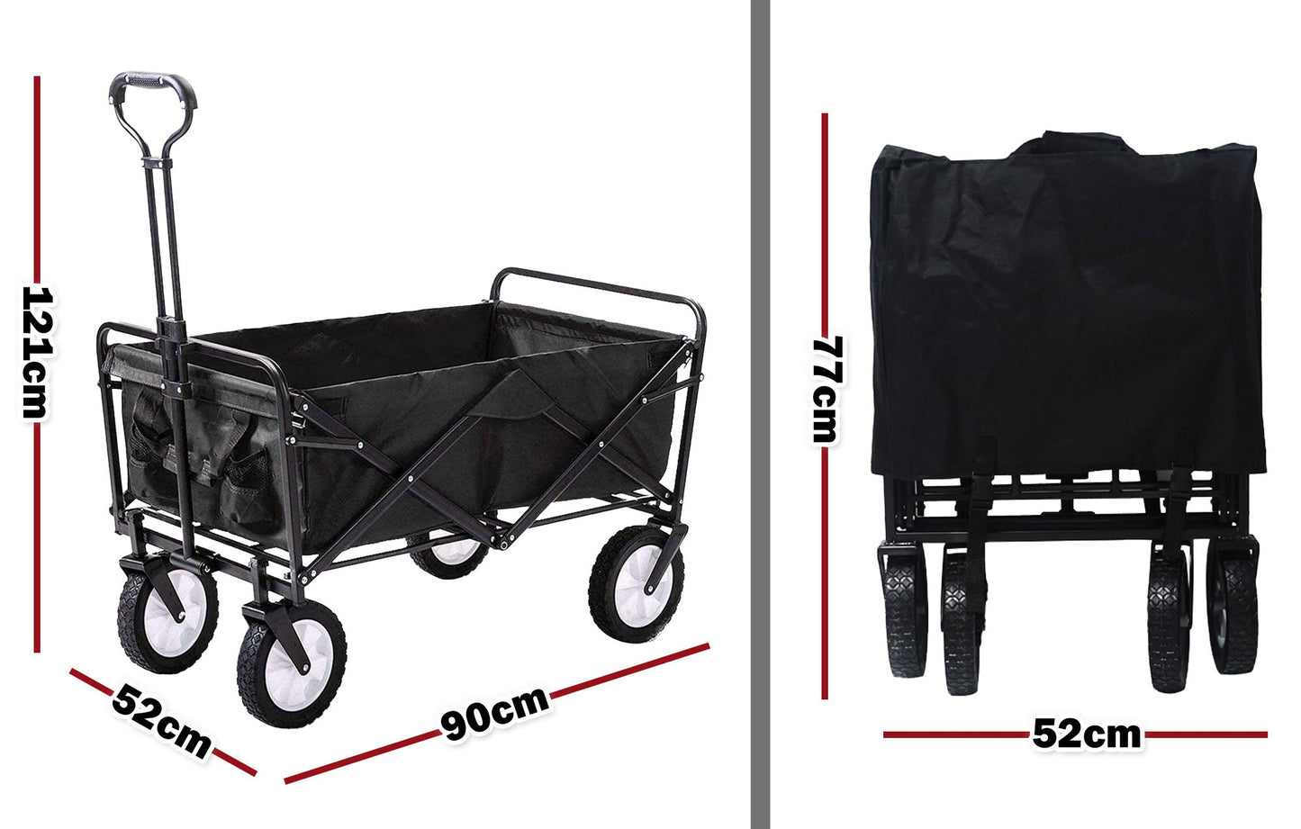 Foldable Collapsible Wagon Cart Garden Beach Outdoor Shopping Trolley Fishing Camping V610-FLDWAG-9150-BLA