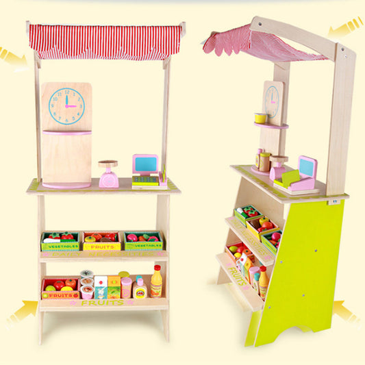 Kids Wooden Toy Pretend Play Marketplace Stand Fruit Veg Shop Stall Supermarket V610-VEGSH-MSN15033
