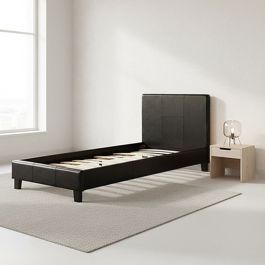 Single PU Leather Bed Frame Black V63-761175