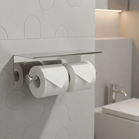Stainless Steel Double Toilet Paper Holder Towel Roll Tissue Rack Storage Shelf V63-825811