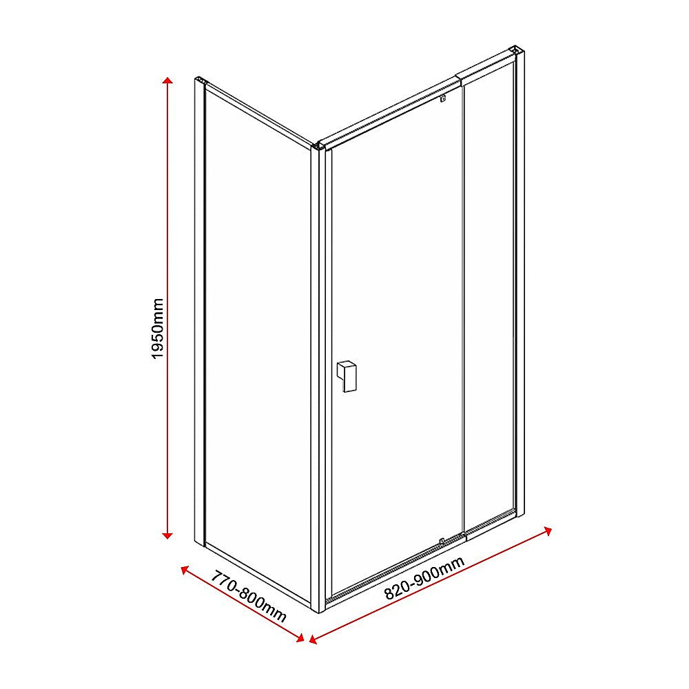 Semi Frameless Shower Screen (82~90)x 195cm & (77~80)x 195cm Side AS/NZS Glass V63-828701