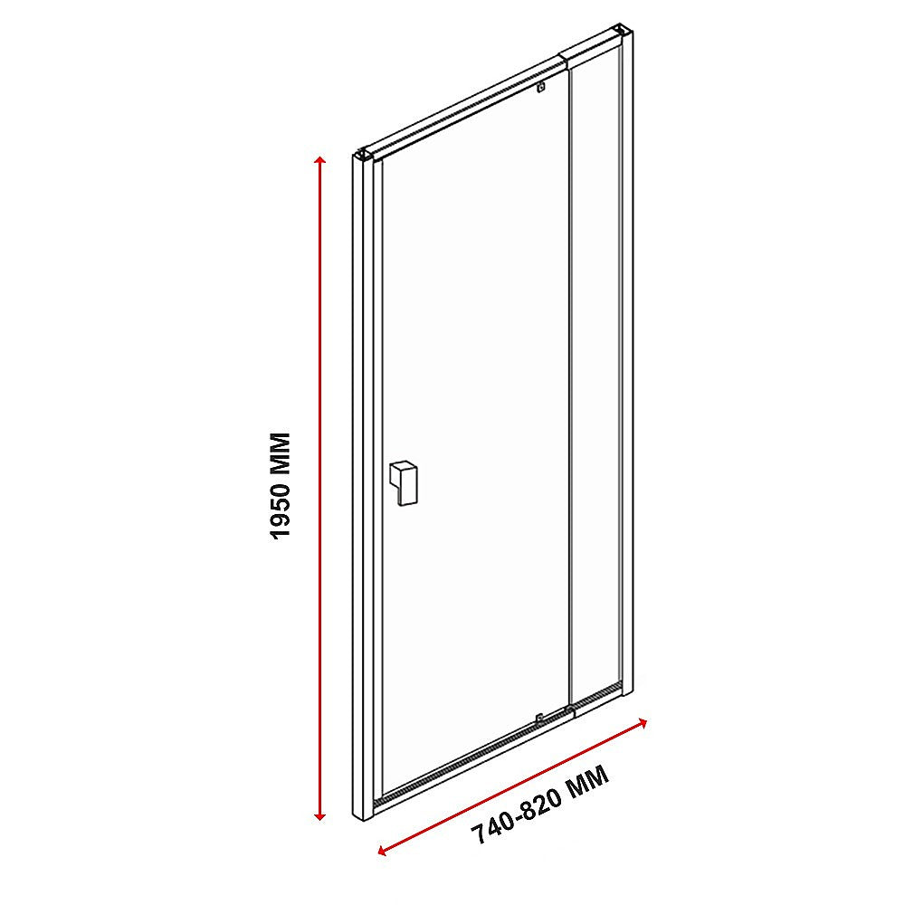 Adjustable Semi Frameless Shower Screen (74~82) x 195cm Australian Safety Glass V63-828791