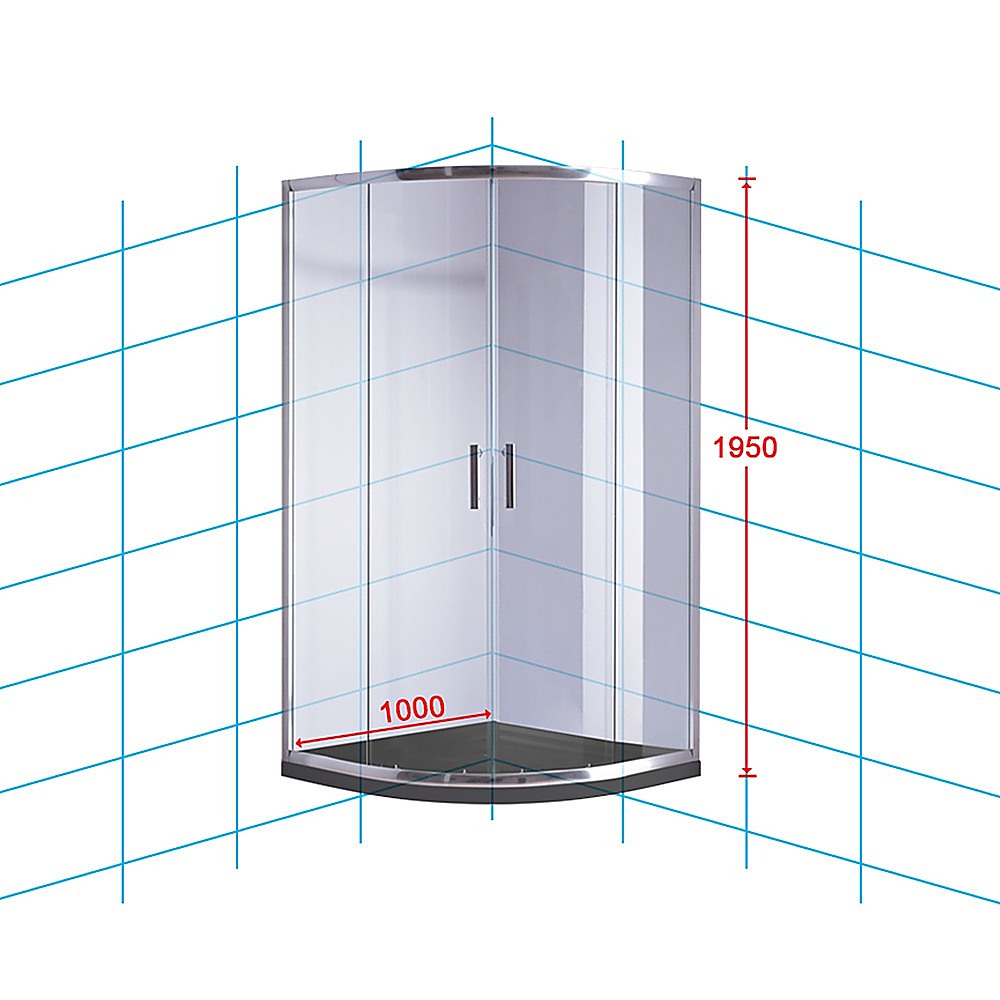 100 x 100cm Chrome Rounded Sliding 6mm Curved Shower Screen with Black Base V63-830211