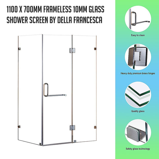 1100 x 700mm Frameless 10mm Glass Shower Screen By Della Francesca V63-830671