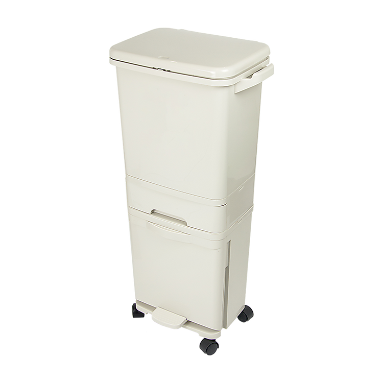 42L Rubbish Bin Waste Trash Can Pedal Recycling Kitchen Wheel 2 Compartment V63-834811