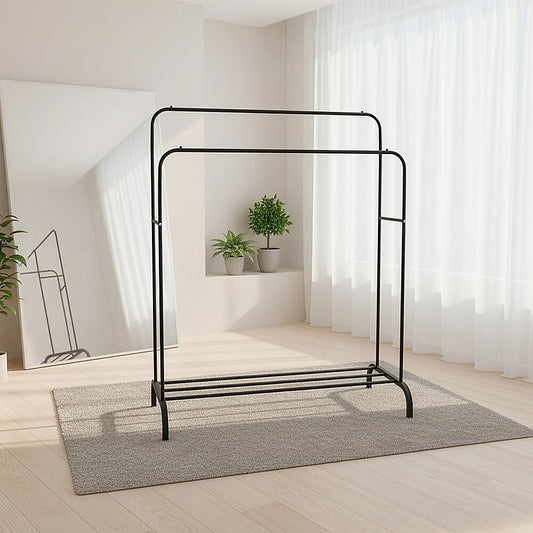 Heavy Metal Double Clothes Rail Hanging Rack Garment Display Stand Storage Shelf V63-836211