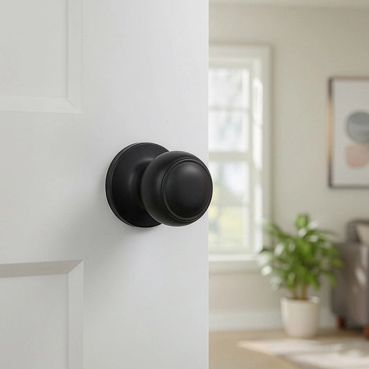Door Handle Set Passage Function Round Black V63-837481