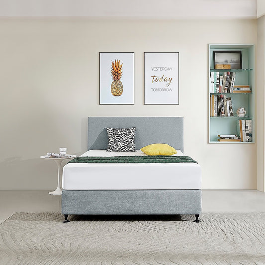 Linen Fabric Double Bed Deluxe Headboard Bedhead - Stone Grey V63-839501