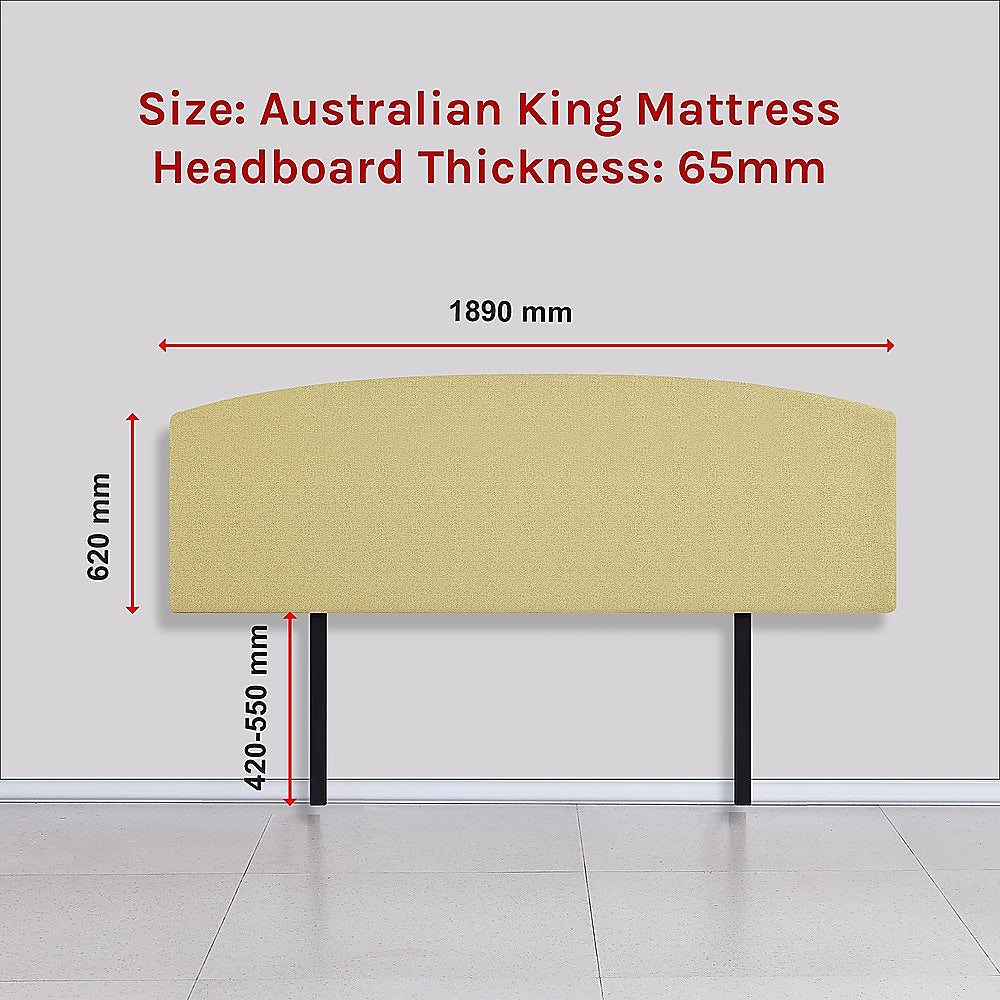 Linen Fabric King Bed Curved Headboard Bedhead - Sulfur Yellow V63-839881