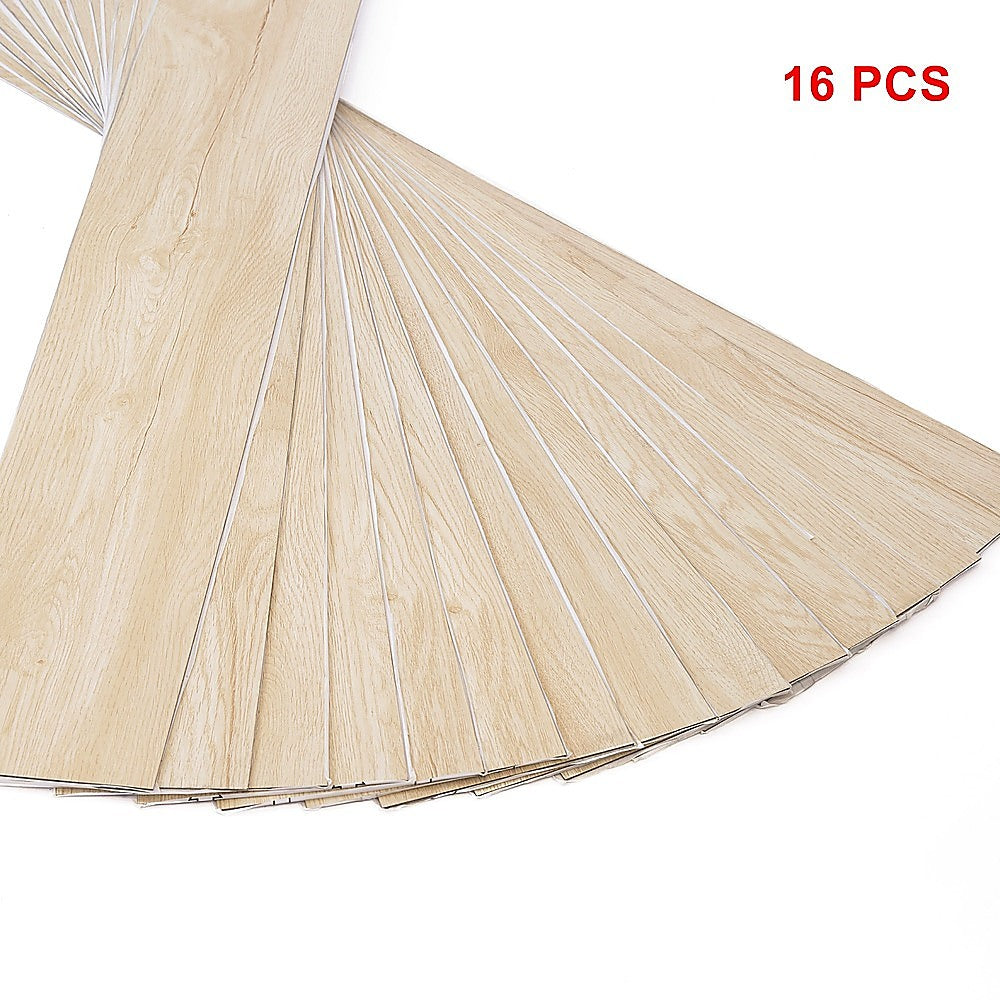 Vinyl Floor Tiles Self Adhesive Flooring Natural Light Oak Wood 16 Pack 2.3SQM