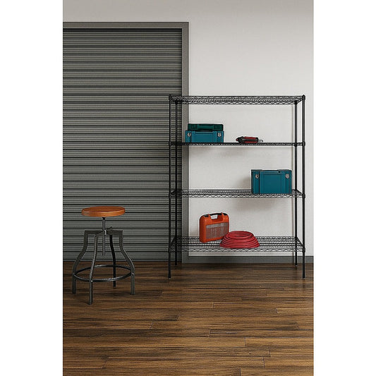 Modular Wire Storage 150x60cm Steel Shelving Black With Fixed Legs For Garage Warehouse Or Kitchen V63-841081