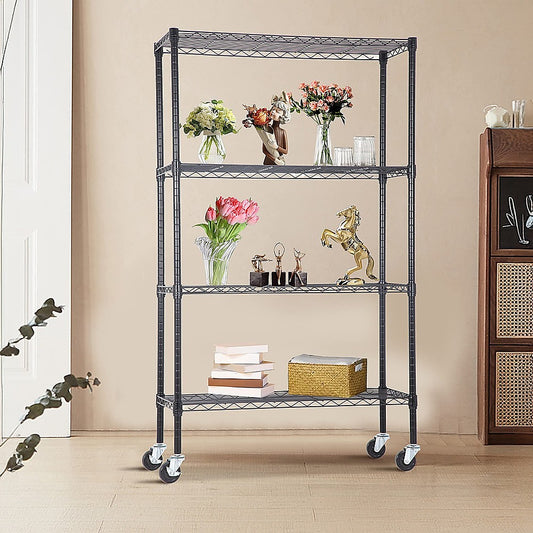 Modular Wire Storage 120x60cm Steel Shelving Black With Wheels For Garage Warehouse Or Kitchen Organisation V63-841351