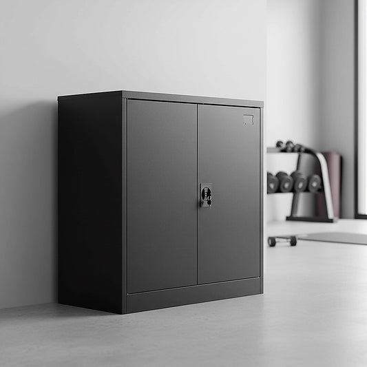 Two-Door Metal Short Cabinet Shelf Storage for Home Office Gym V63-844401