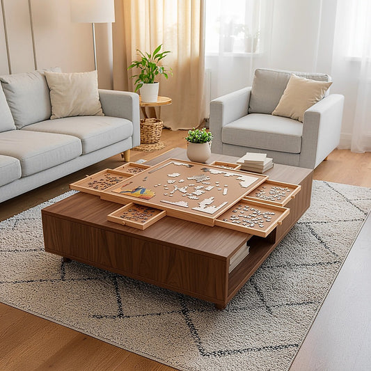 1500 Piece Rotating Wooden Jigsaw Puzzle Table 6 Drawers Board V63-849571