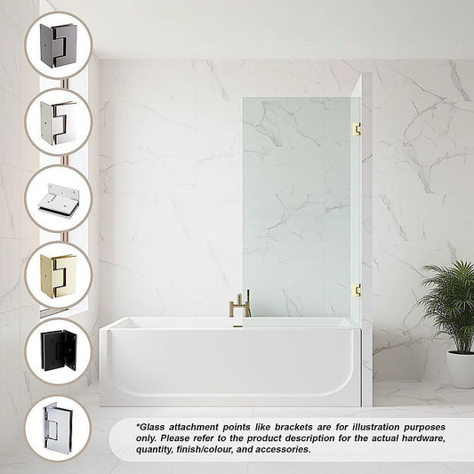 90cm Frameless Swing Bath Screen - Chrome Hardware with Brass hinge for Modern Bathrooms V63-852871