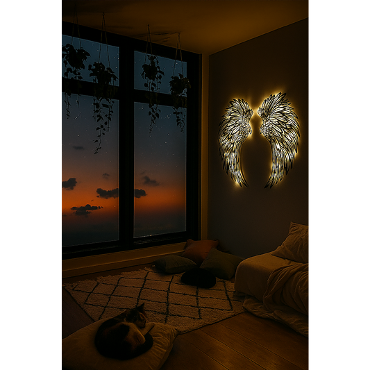 LED Angel Wing Metal Wall Art Wrought Iron Wings Sculpture Fairy Lights V63-921021