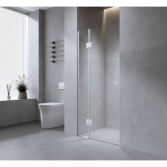 110cm Wall to Wall Frameless Shower Screen - Black Wall Channel and Floor Channel with SS Hinges for V63-939221