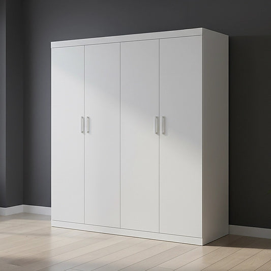 4 Door White Wardrobe Cabinet - Hanging Rail, Shelves & White Handles V63-953101