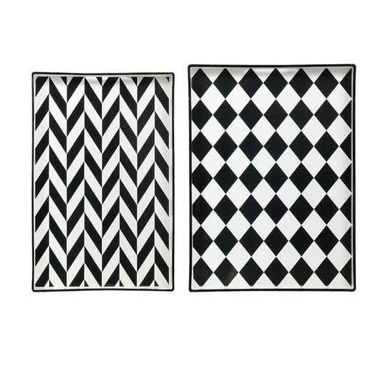 Set 2 Patterned Rectangular Trays 48cm V637-20851