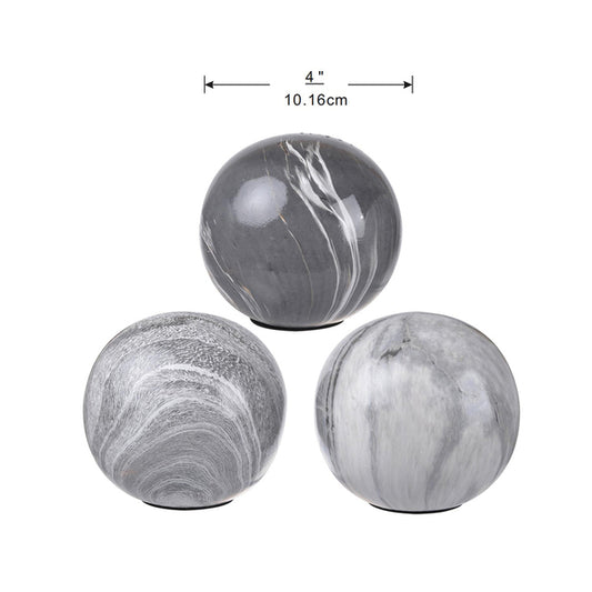 Set 3 Grey Marbleized Balls 10cm V637-20934