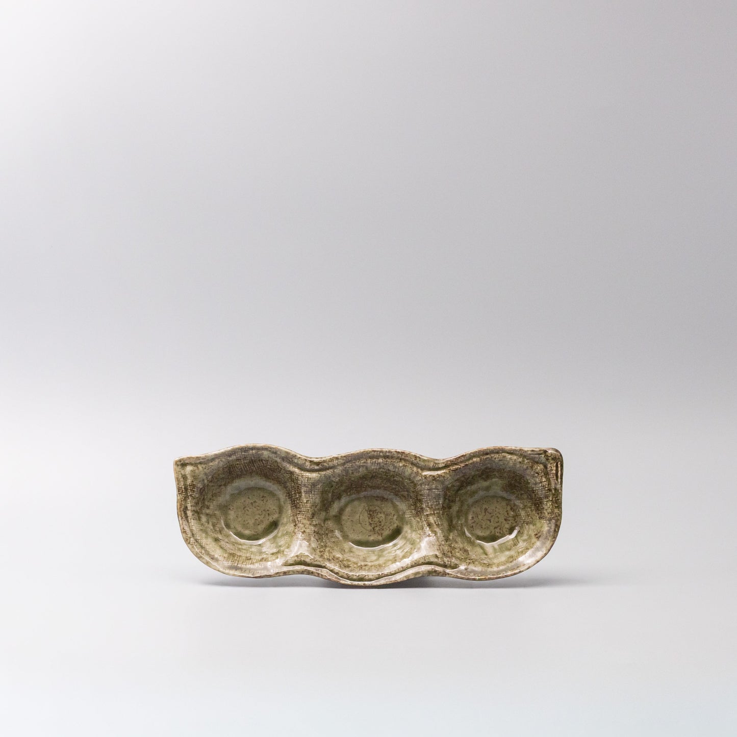 Edamame Triple Pod Dish Green Glaze V637-C0383
