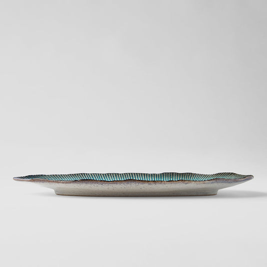 Plate Leaf Shape 32.5x13.5cm Sky Blue Glaze V637-C0700