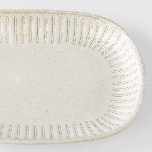 Plate Oval 19cm Ridged Alabaster Glaze V637-C2281
