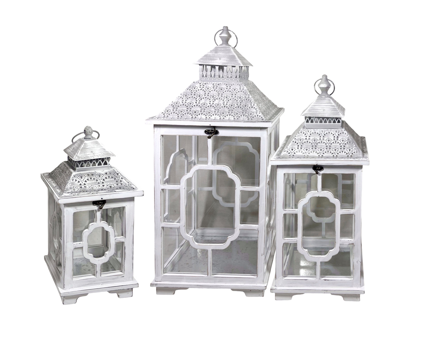 Set 3 Wooden Lantern w Metal Roof 76cm V637-DCO36901