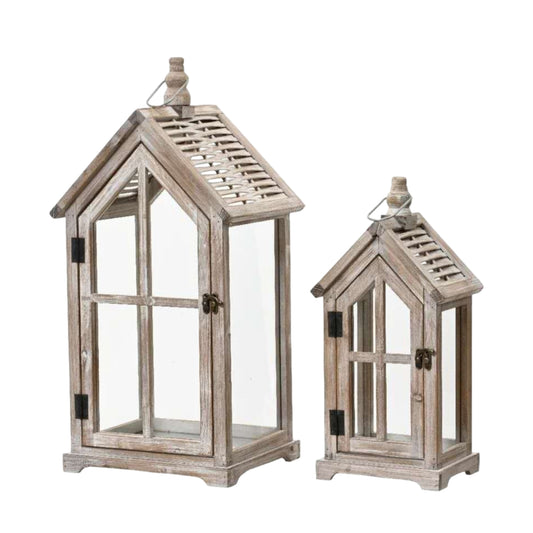Set 2 Wooden House Lanterns 60cm V637-DCO38825