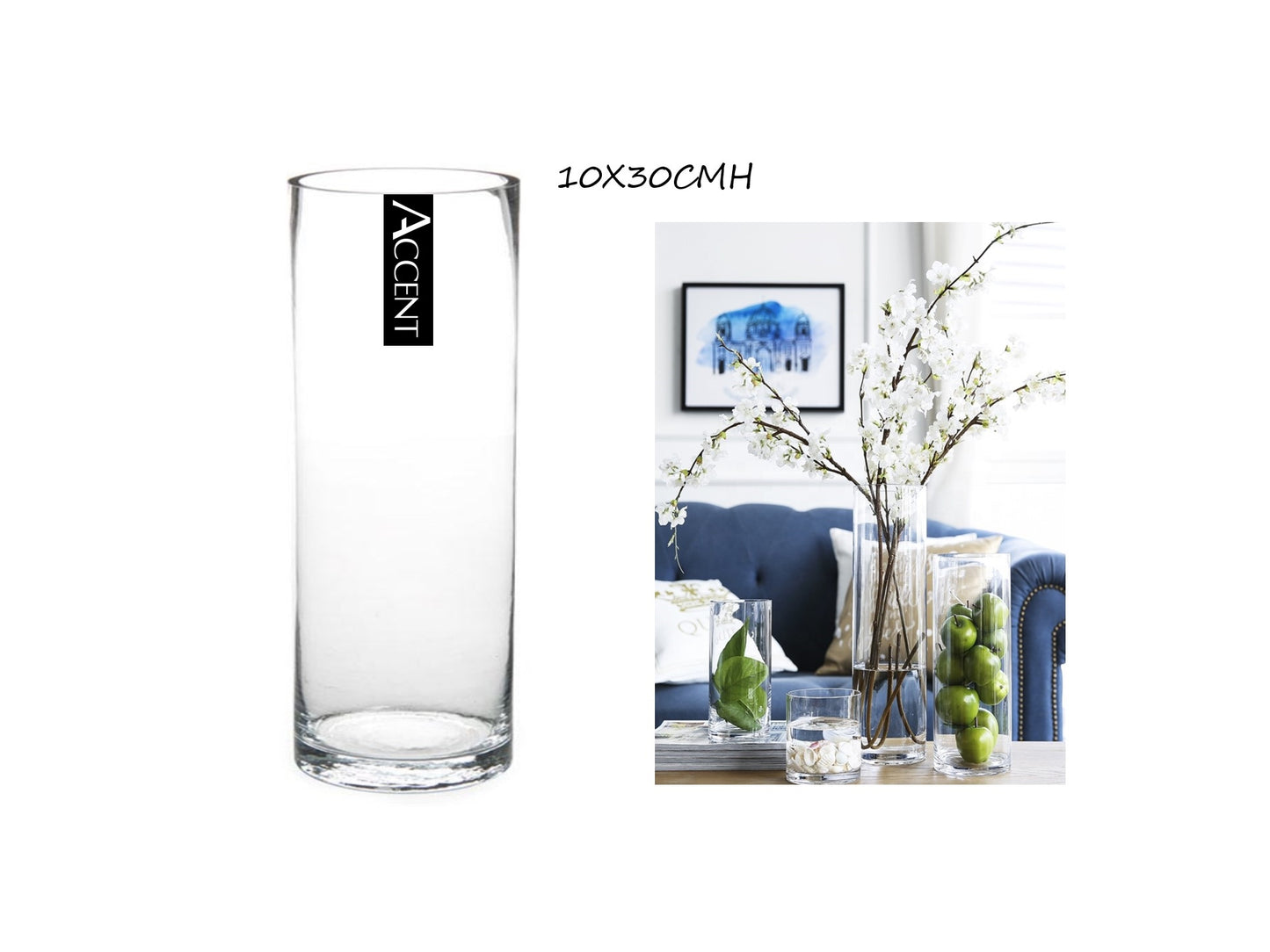 bulk 12 Glass Cylinder Vase 30cm V637-GVA30279