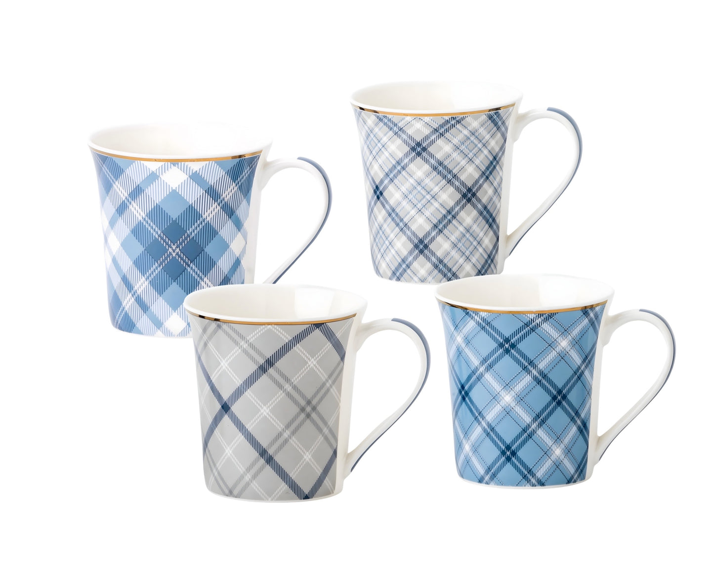 bulk 24 Tartan Design New Bone China Mug 370ml 4 Assorted V637-MUG36426