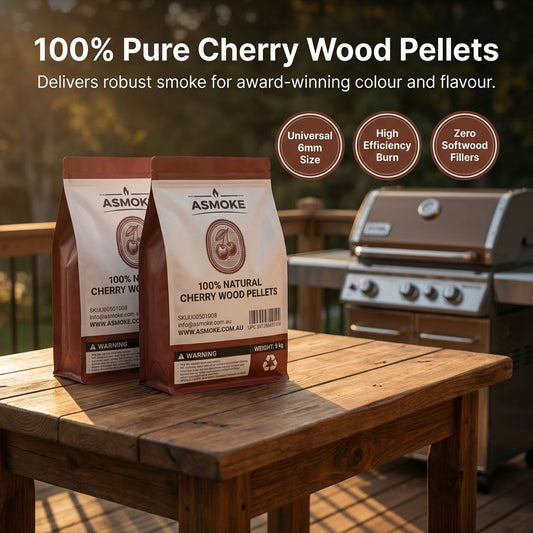 ASMOKE 100% Natural Cherry Wood BBQ Smoker Pellets (9kg / 20lbs) x2 V642-XFAS-CHERRY-WO-PEL-20LBX2