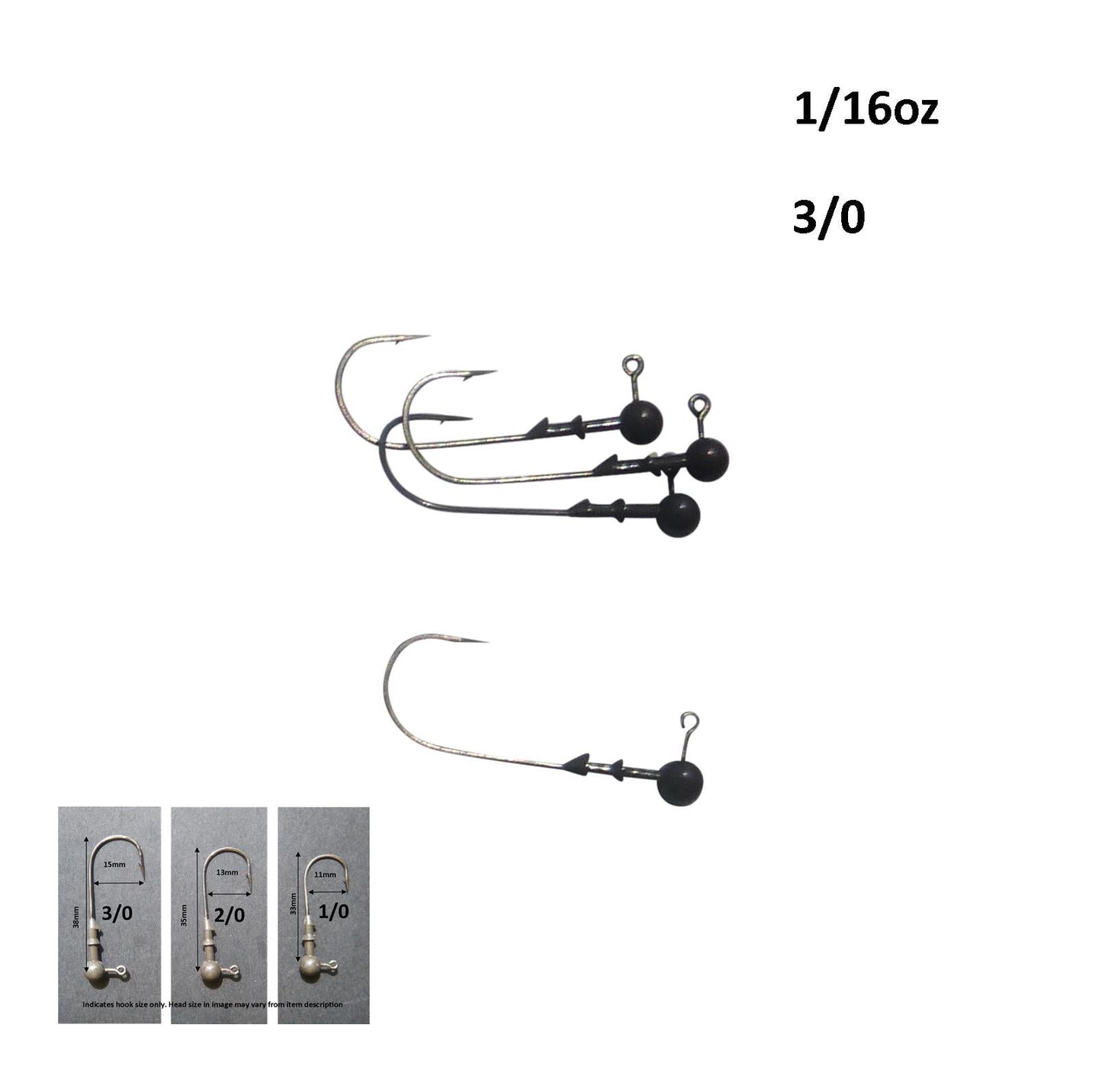 Vike 1/16 oz Round Jig Head with a Size 3/0 Hook Tungsten, 4 pack V658-93MC000020030