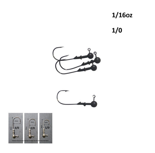 Vike 3/16 oz Round Jig Head with a Size 1/0 Hook Tungsten, 3 pack V658-93MC000020070