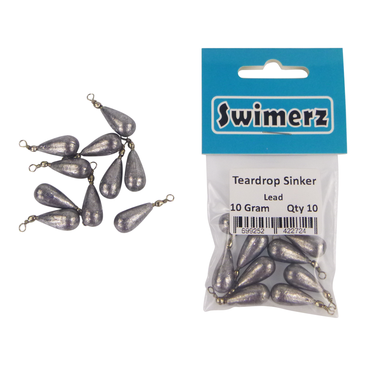 Swimerz 10gm Teardrop Sinker, Lead, 10 pack V658-93MC000472003