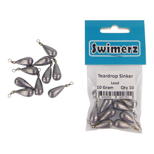 Swimerz 10gm Teardrop Sinker, Lead, 10 pack V658-93MC000472003
