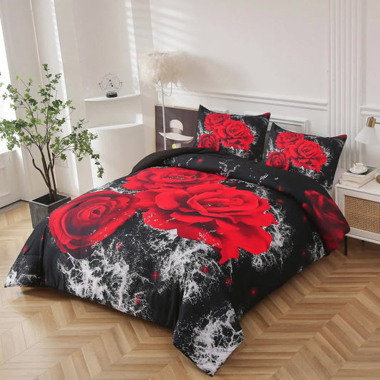 Chill Haven Red Rose 3-Piece Comforter Bundle - Relax & Recharge Style V745-MAB010691AJ3