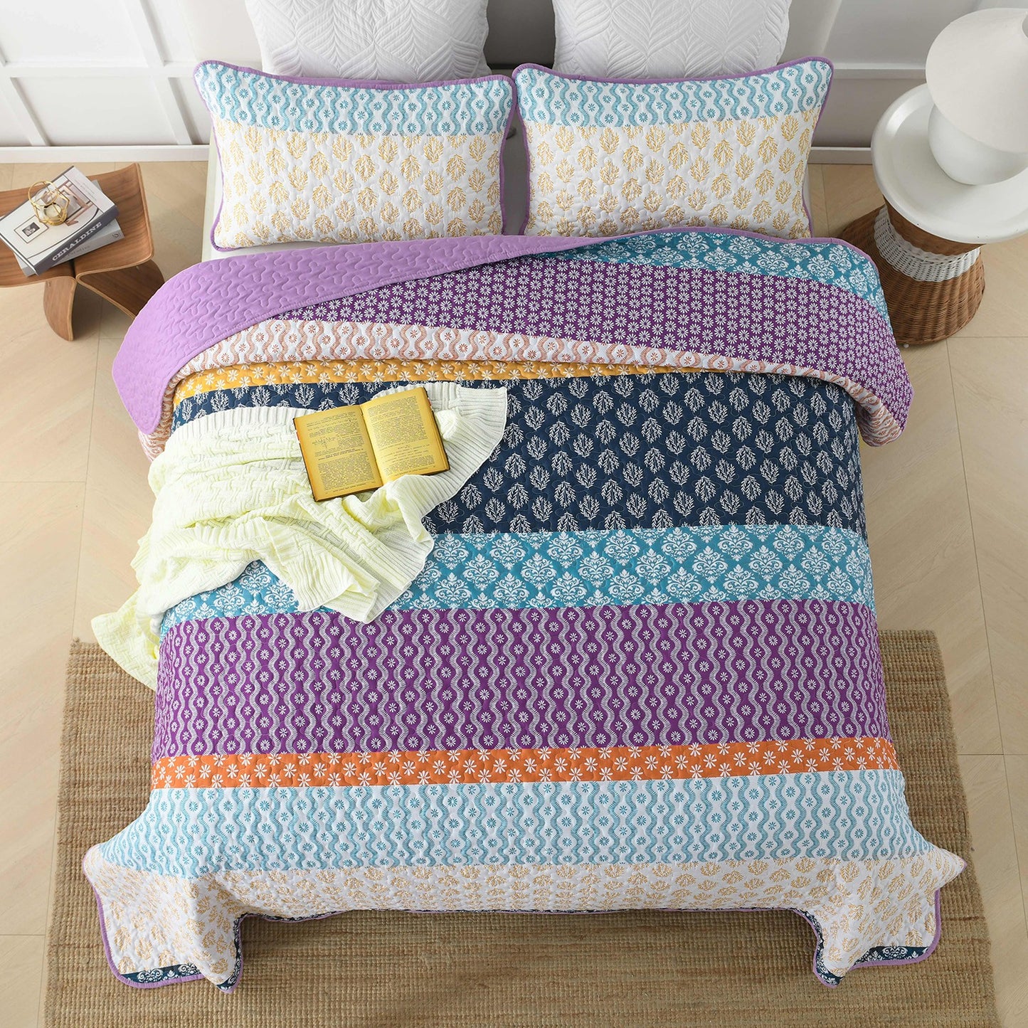 Quirky Quilted coverlet and pillowcovers set: Add Personality to Your Space - Queen size V745-MAC080493Q13U