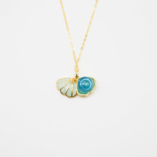 Gift Box - Aroma Necklace 925 Silver, Gold coated - Green Shell Ocean Breeze (Light blue) + Purify Oil Blend V760-GBAJ - 13