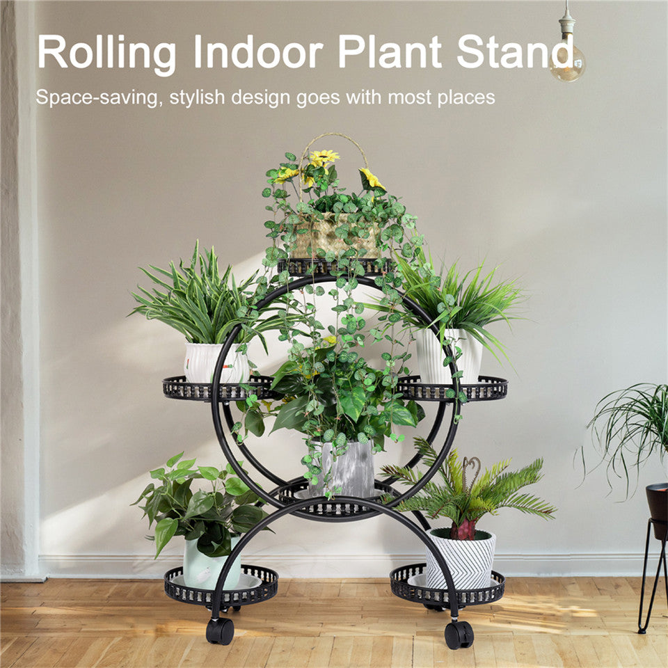 Metal Plant Stand Rack 4Tier Indoor Flower Pot Stand with Wheels for Living Room V767-HJ-ZT112