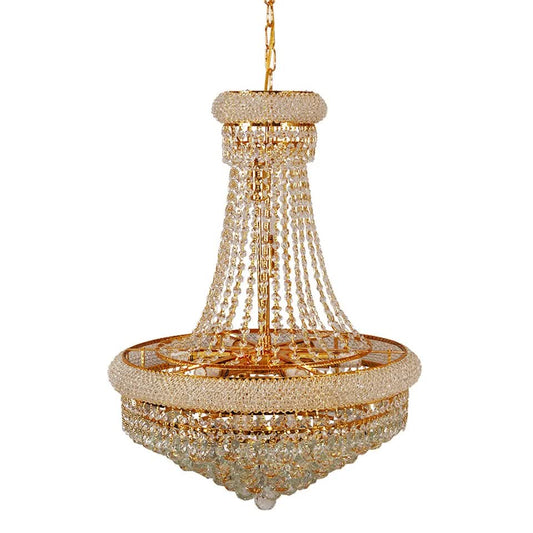 Luxury Empire Gold Crystal Chandelier Ceiling Light, Round Crystal Pendant Lamp with 3 Color Lighting, E14 V767-LT-X168-Y40