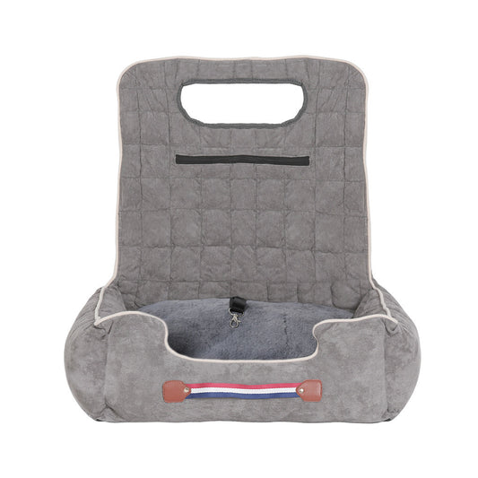 Large Cozy Dog Car Booster Double-Side Cushion Pet Travel Bed with Adjustable Strap V767-P-XD124