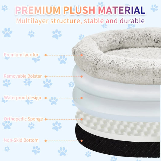 Fluffy Donut-Shaped Pet Bed- Soft, Cozy, and Anti-Anxiety for Dogs and Cats, Machine Washable Dark Gray V888-ELOSUNG10223