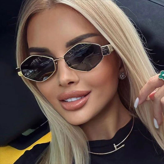Chic Geometric Sunglasses Women's Fashion Metal Frame Sun Glasses Men Vintage Non-Mirrored Lenses Optical V888-ELOSUNG10621