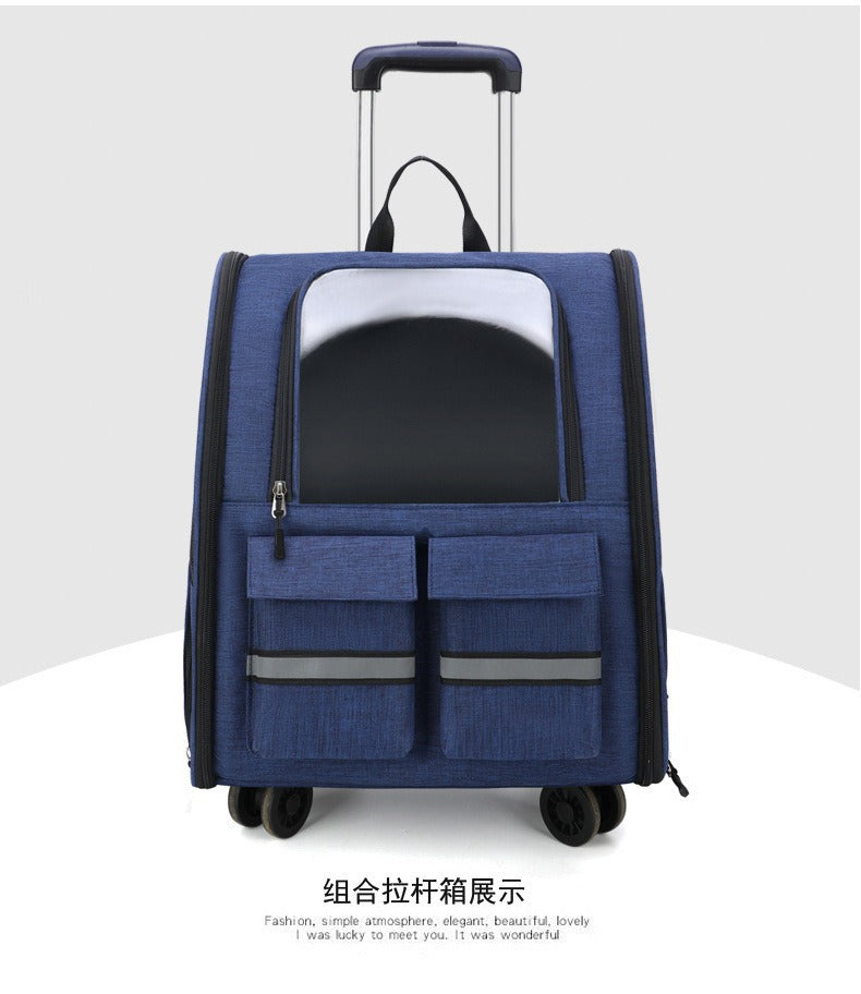 Blue 3-in-1 Pet Carrier: Rolling Backpack with Collapsible Design V888-ELOSUNG10820